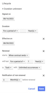 Accurate deadline reminders require correct contract data. So when your team creates or imports contracts in Concord, make sure they always fill out the lifecycle details. 