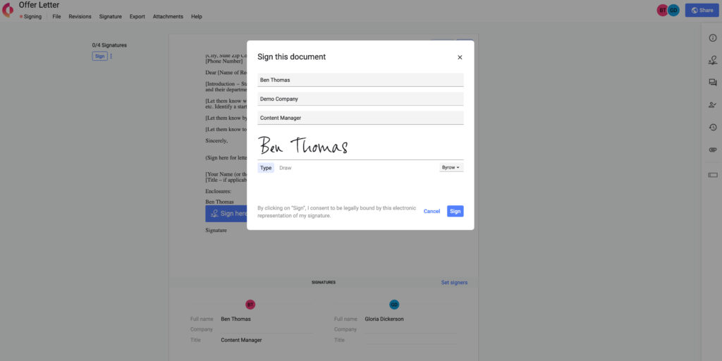 Creating an E-Signature in Concord - Step 2